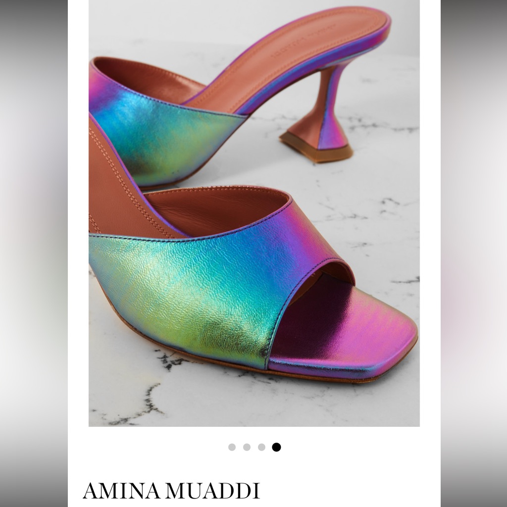 New Amina Muaddi Lupita Iridescent Leather Heel Mules - 8/38 95mm